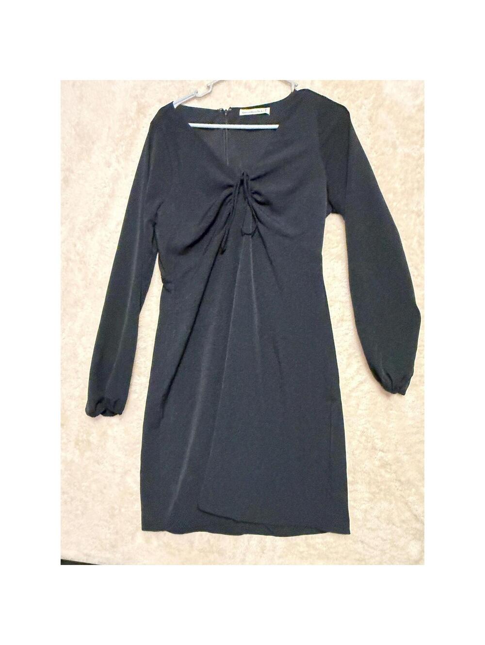 Abercrombie Fitch Black Long Sleeve Midi Dress Tie Neck Size MT